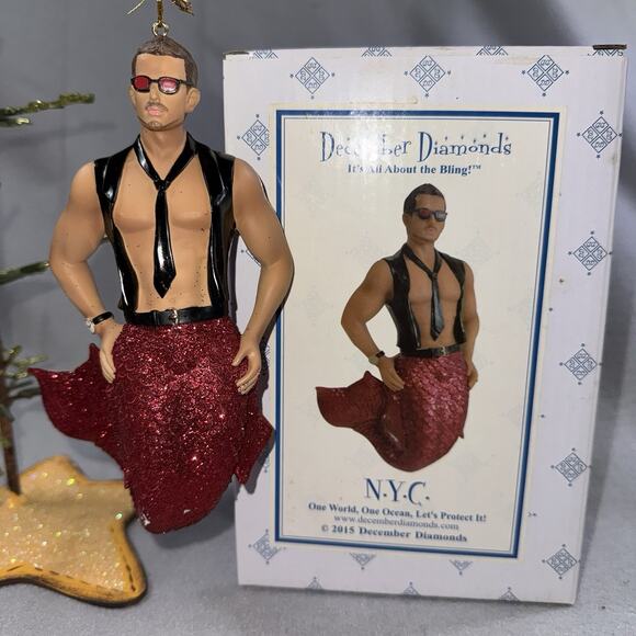 December Diamonds NYC Merman Ornament 2015 Retired Big Apple Red Tail #55-90851 - Picture 1 of 10
